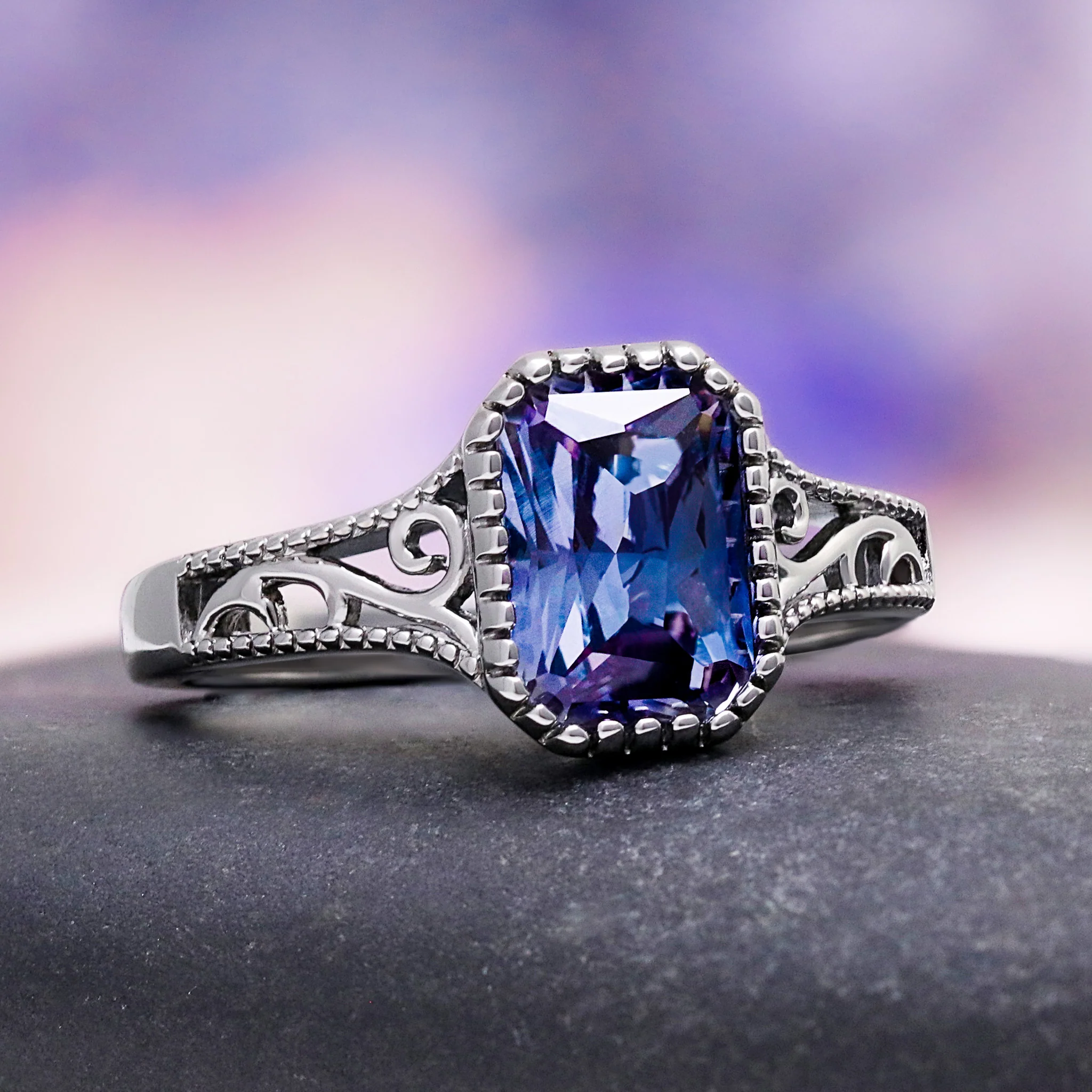 Radiant Cut Alexandrite Engagement Ring in Black Ruthenium - Image 3