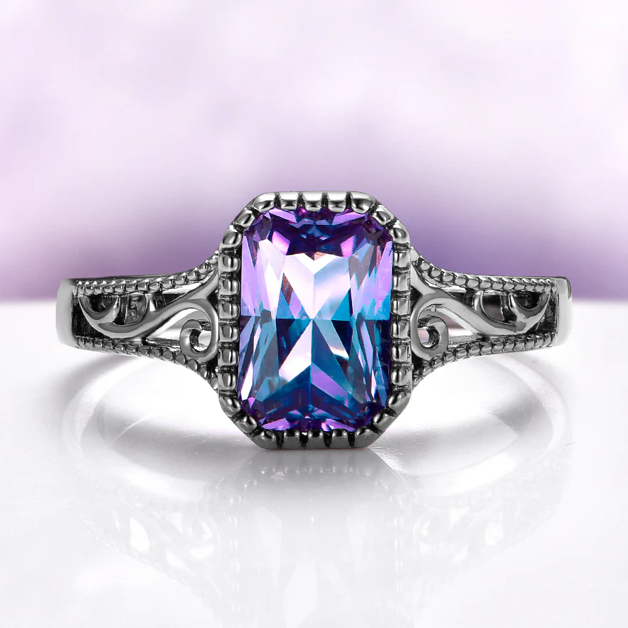 Radiant Cut Alexandrite Engagement Ring in Black Ruthenium - Image 4