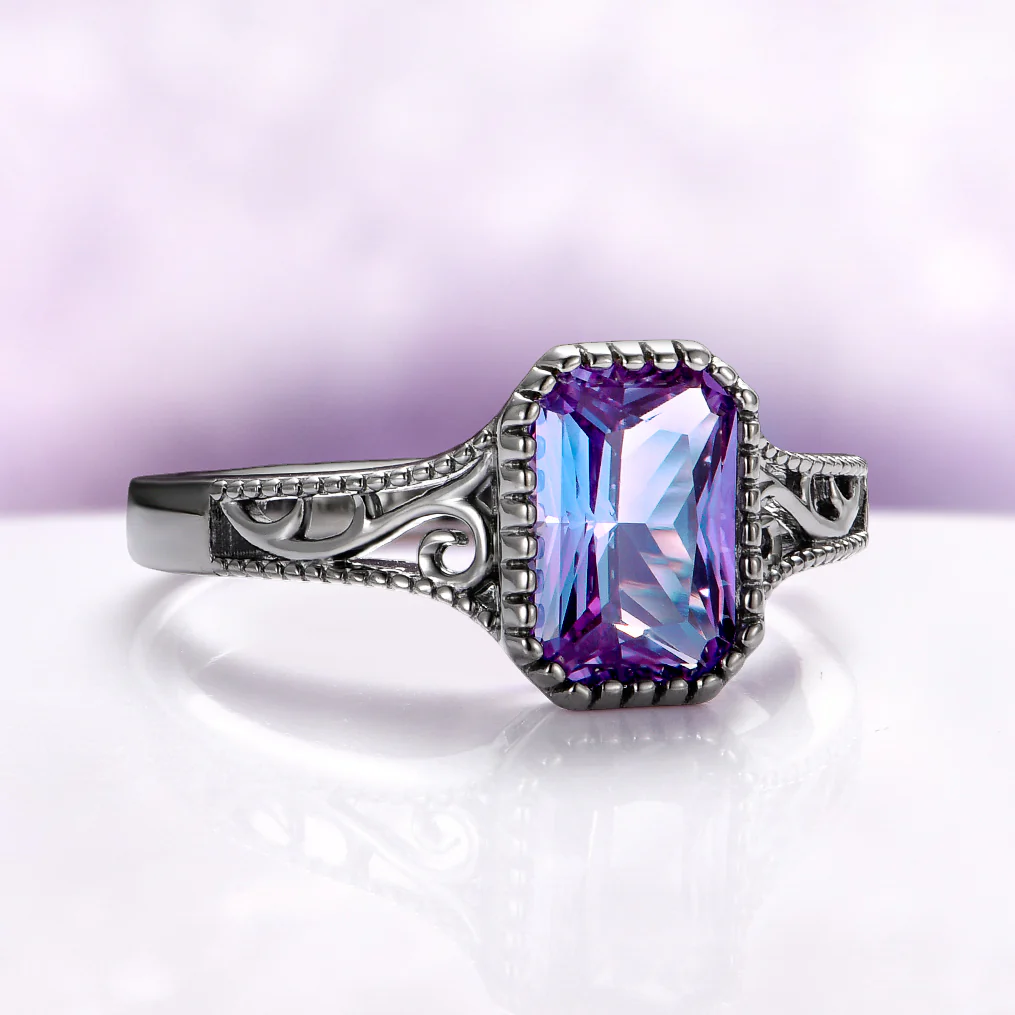 Radiant Cut Alexandrite Engagement Ring in Black Ruthenium - Image 5