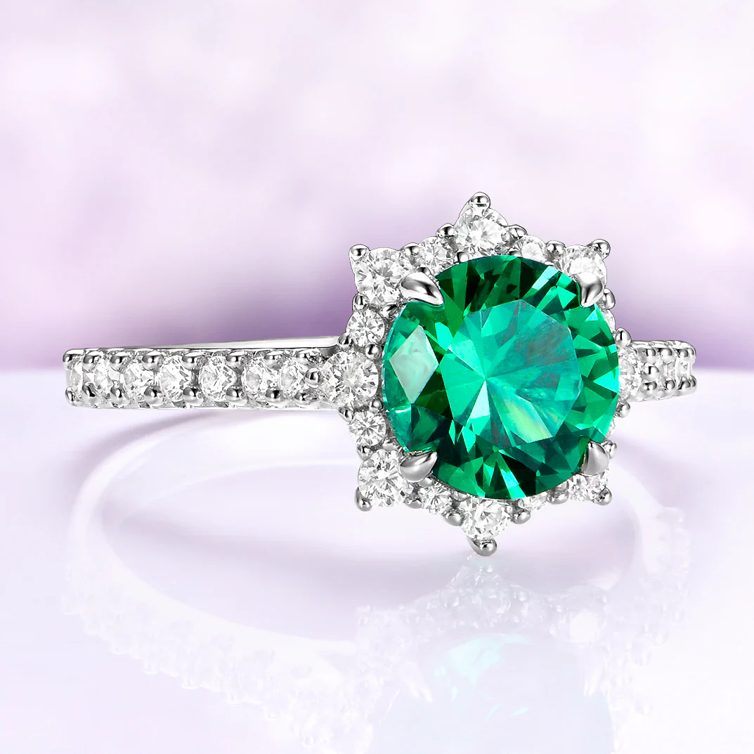 Aster Round Emerald Ring in Sterling Silver - Image 3