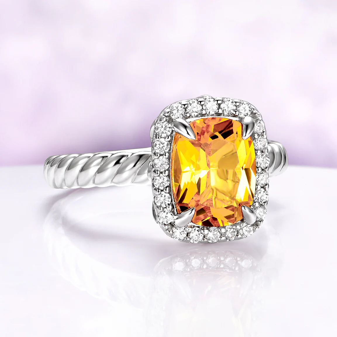 Elongated Cushion Yellow Sapphire Ring in Sterling Silver - Image 4