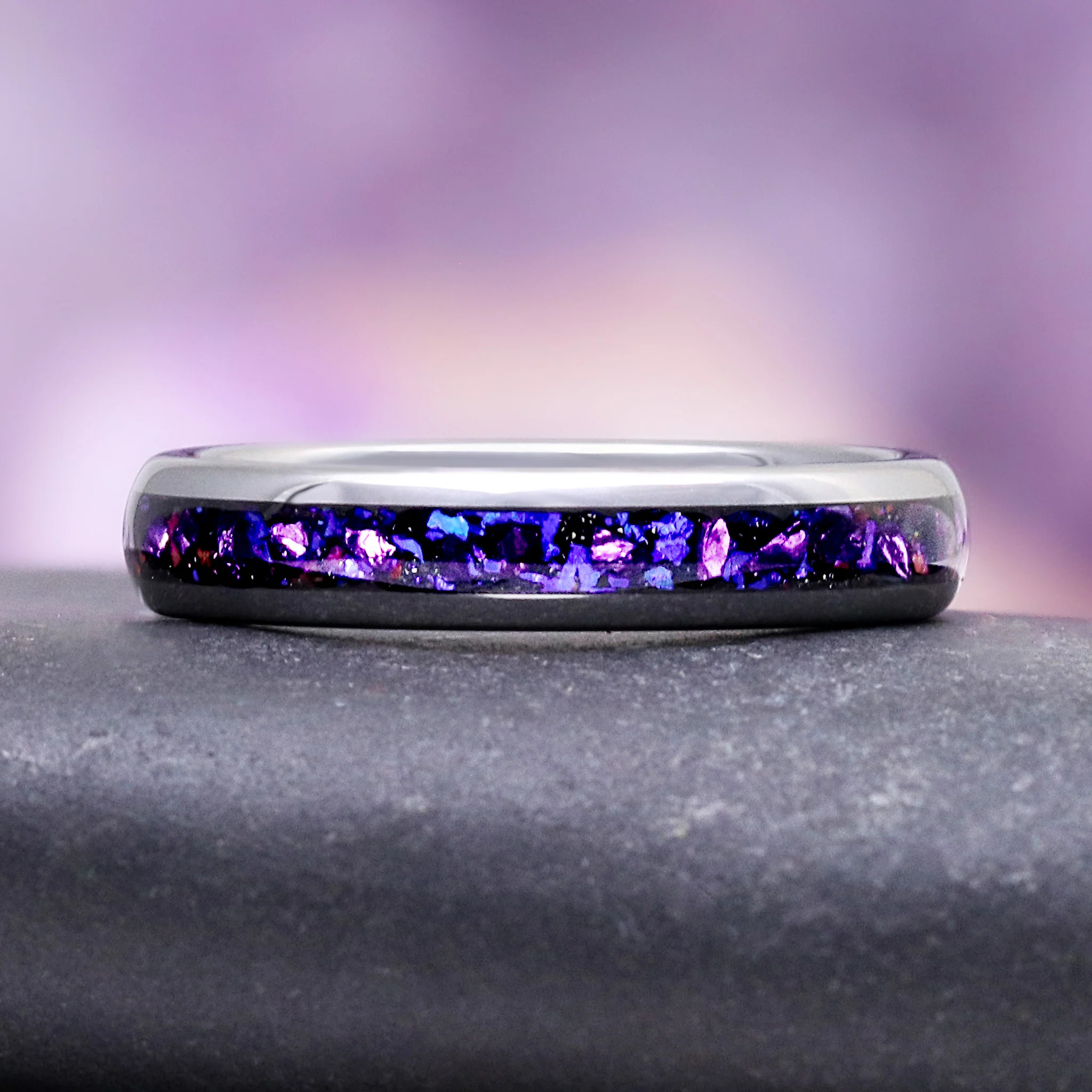 Galaxy Alexandrite & Fire Opal Tungsten Couples Ring Set - Image 3