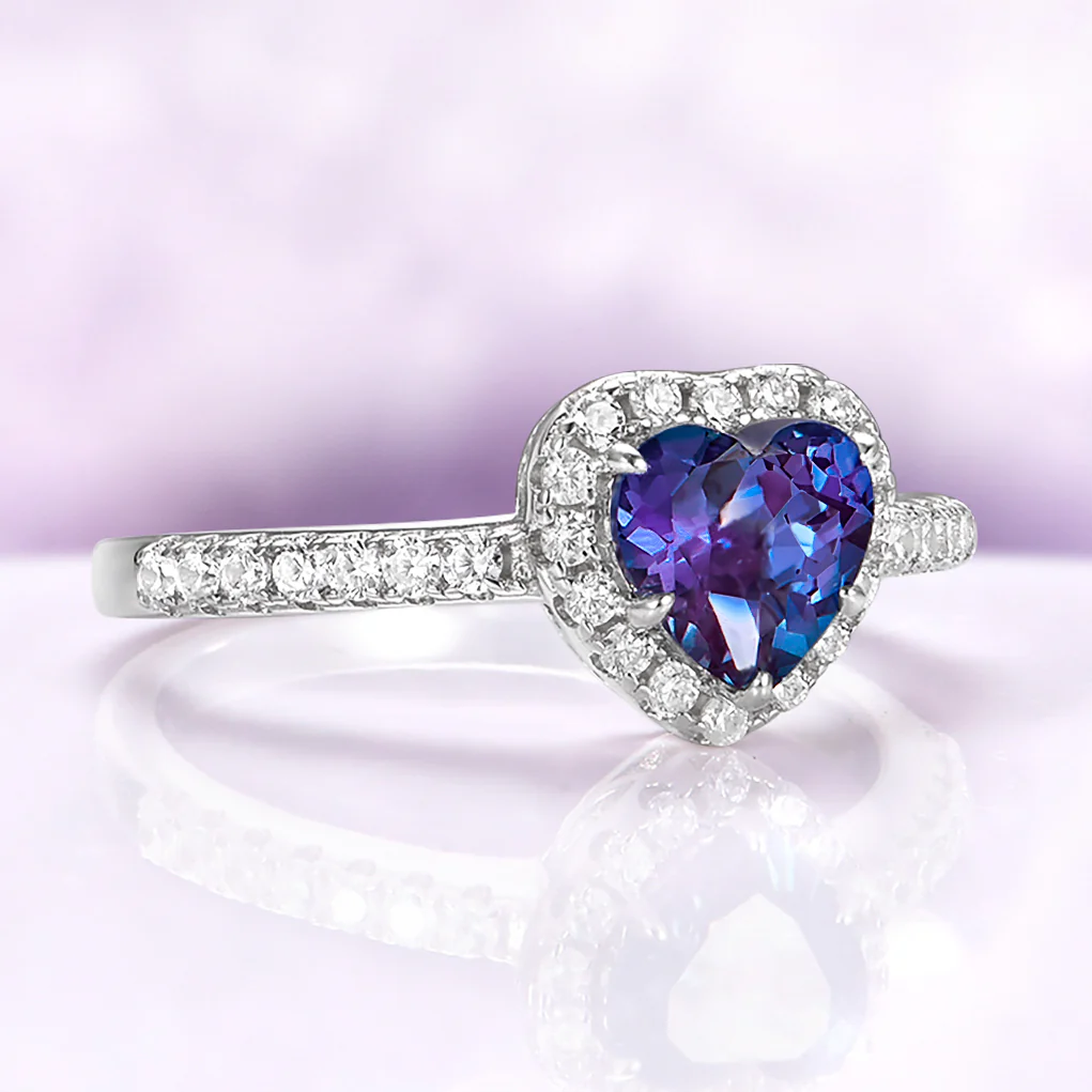 Heart Alexandrite Promise Ring in Sterling Silver - Image 3
