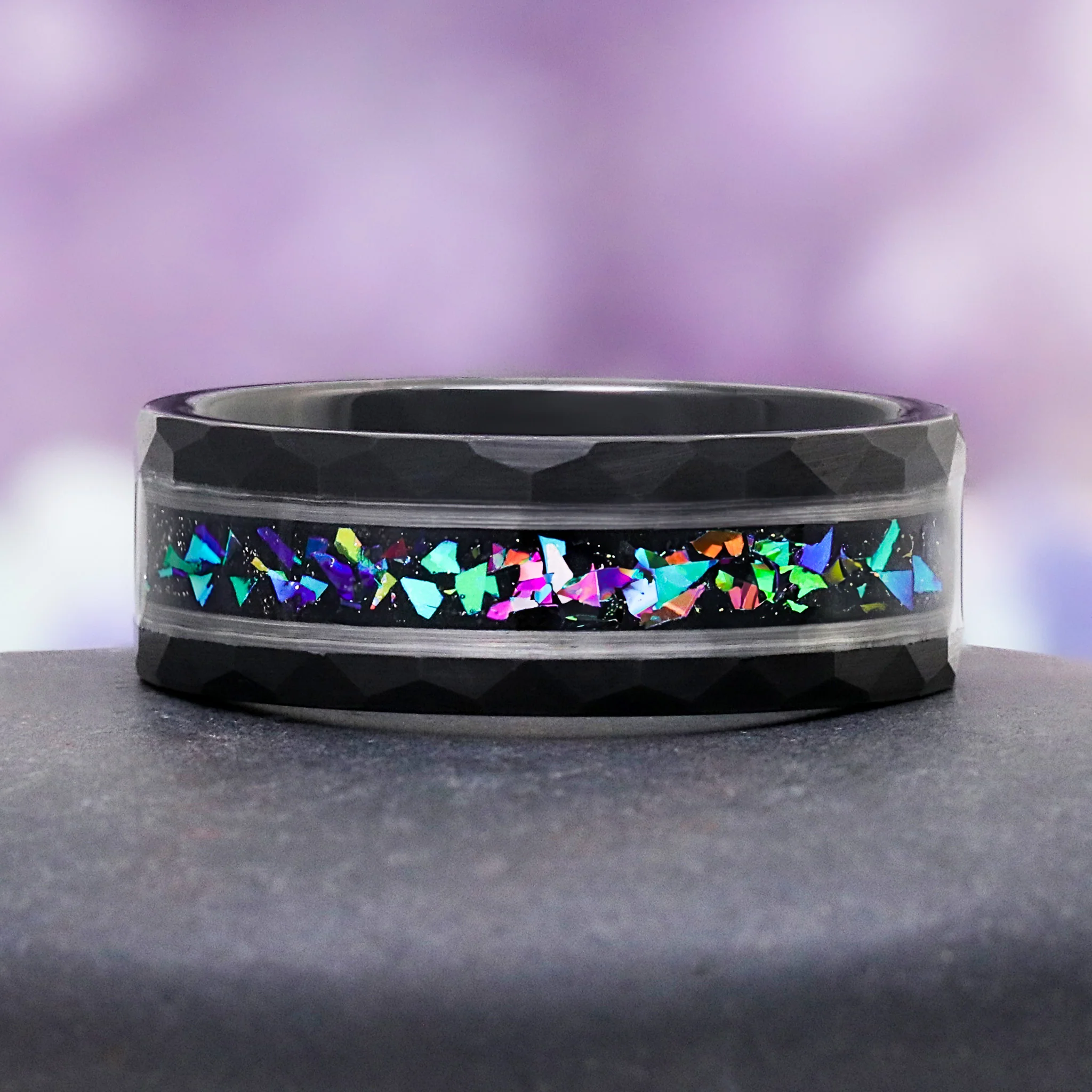 Mystic Topaz & Galaxy Opal Men's Wedding Band in Tungsten Carbide (8mm) - Image 4