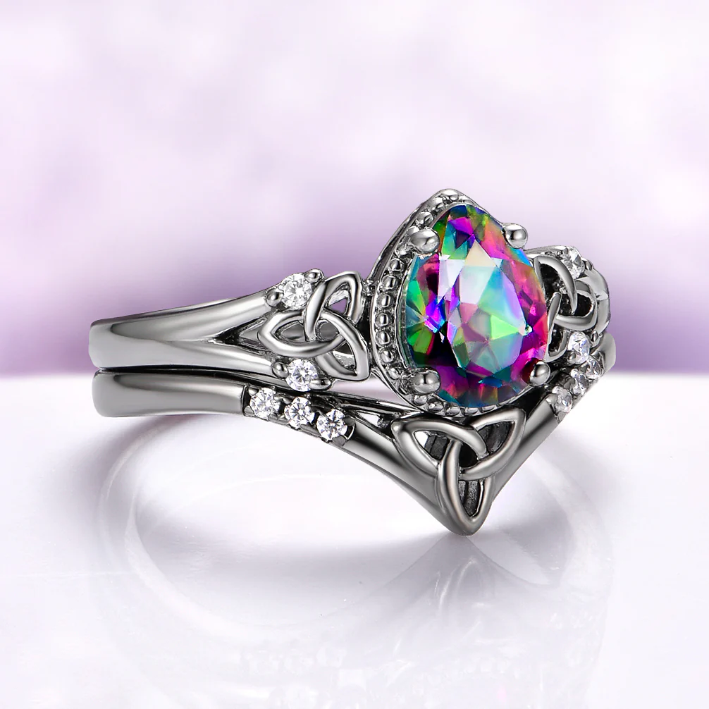 Celtic Knot Mystic Topaz Ring Set in Black Ruthenium - Image 4