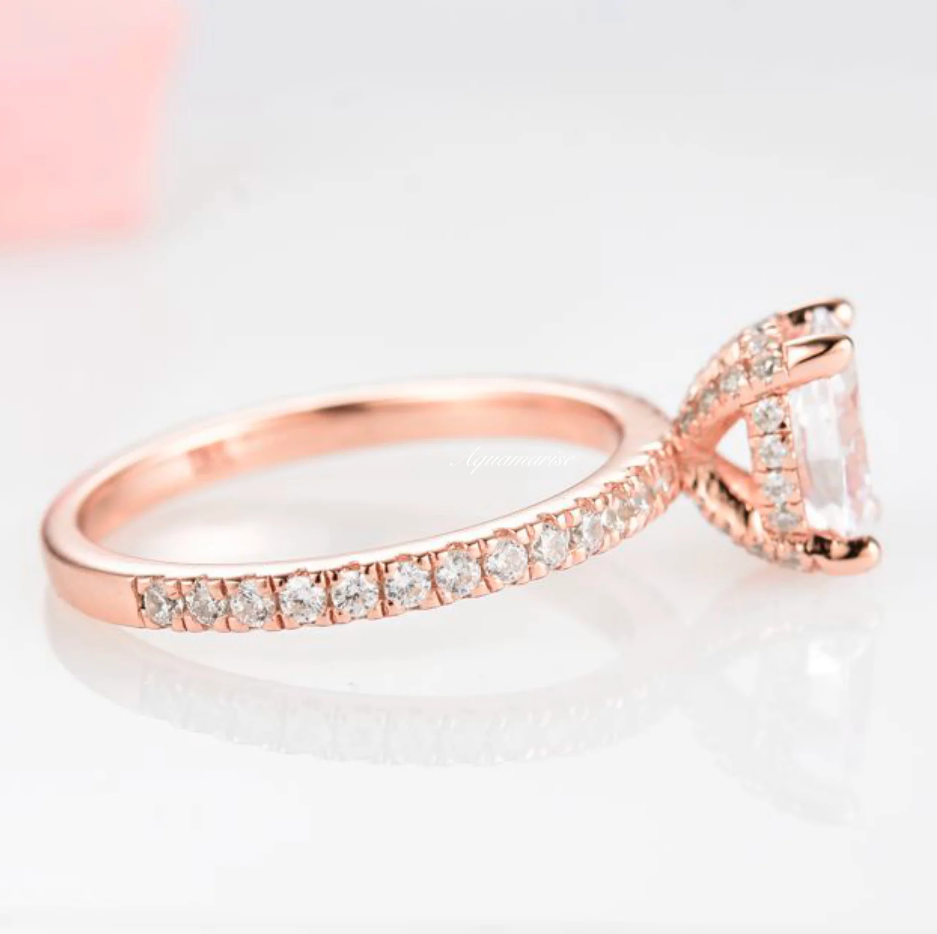 Oval Lab-Grown Diamond Hidden Halo Solitaire Engagement Ring in 14K Solid Rose Gold (IGI Certified) - Image 4