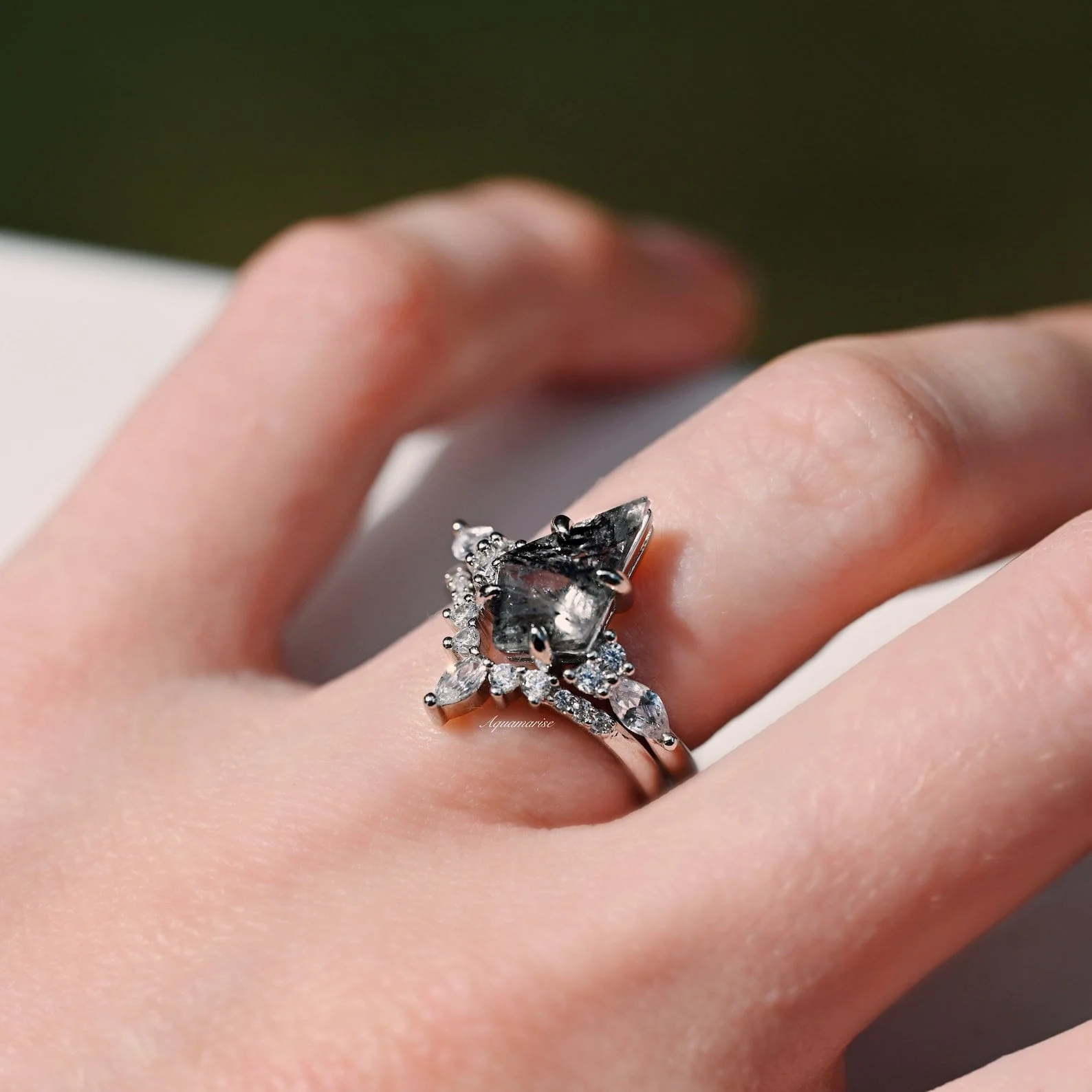 Skye Kite®  Galaxy Salt & Pepper (Herkimer Diamond) and Meteorite Couples Ring Set - Image 6