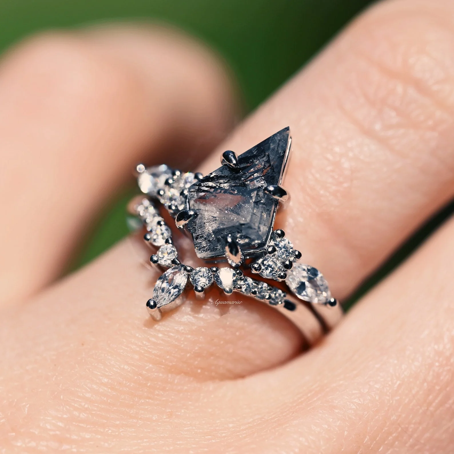 Skye Kite®  Galaxy Salt & Pepper (Herkimer Diamond) and Meteorite Couples Ring Set - Image 7