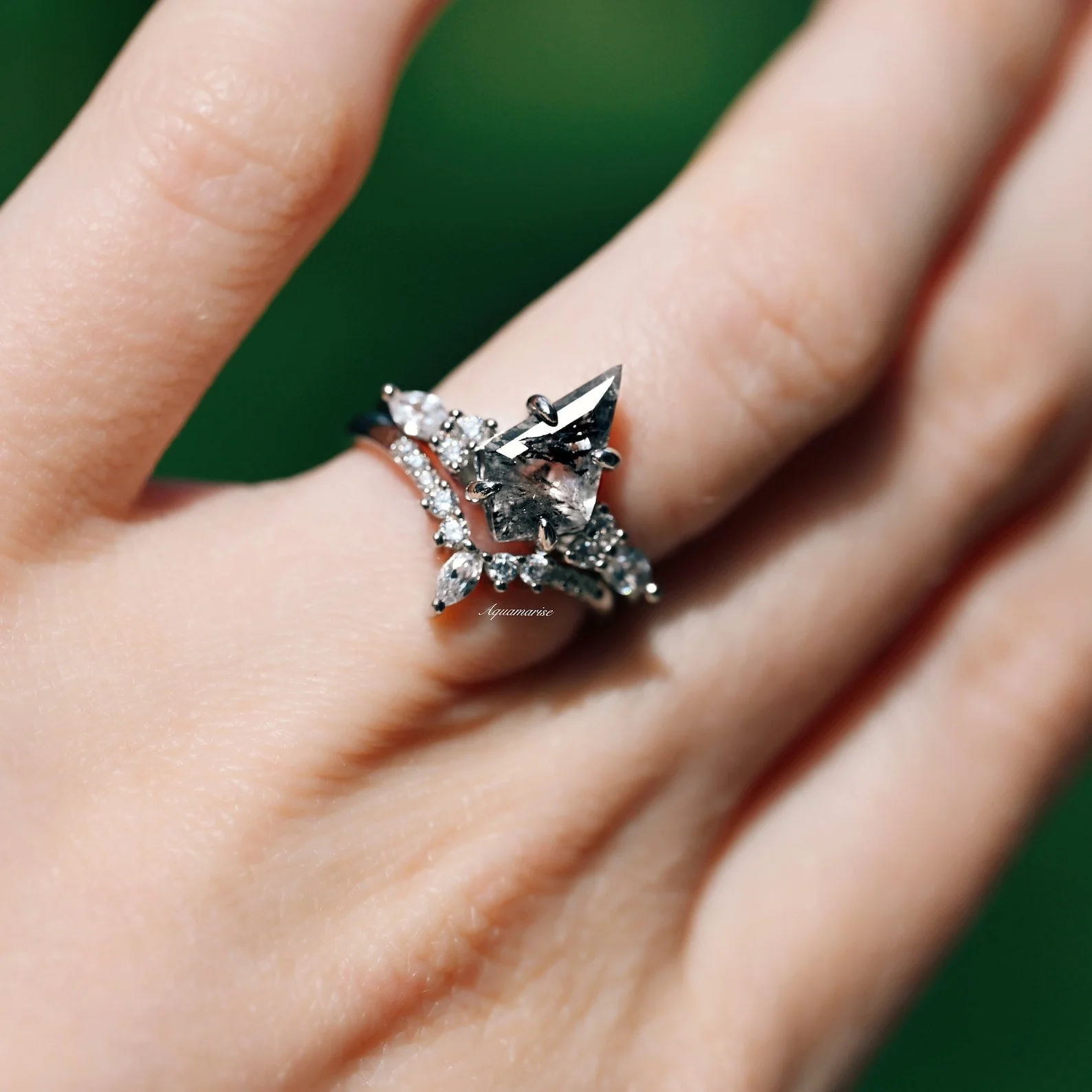 Skye Kite®  Galaxy Salt & Pepper (Herkimer Diamond) and Meteorite Couples Ring Set - Image 8