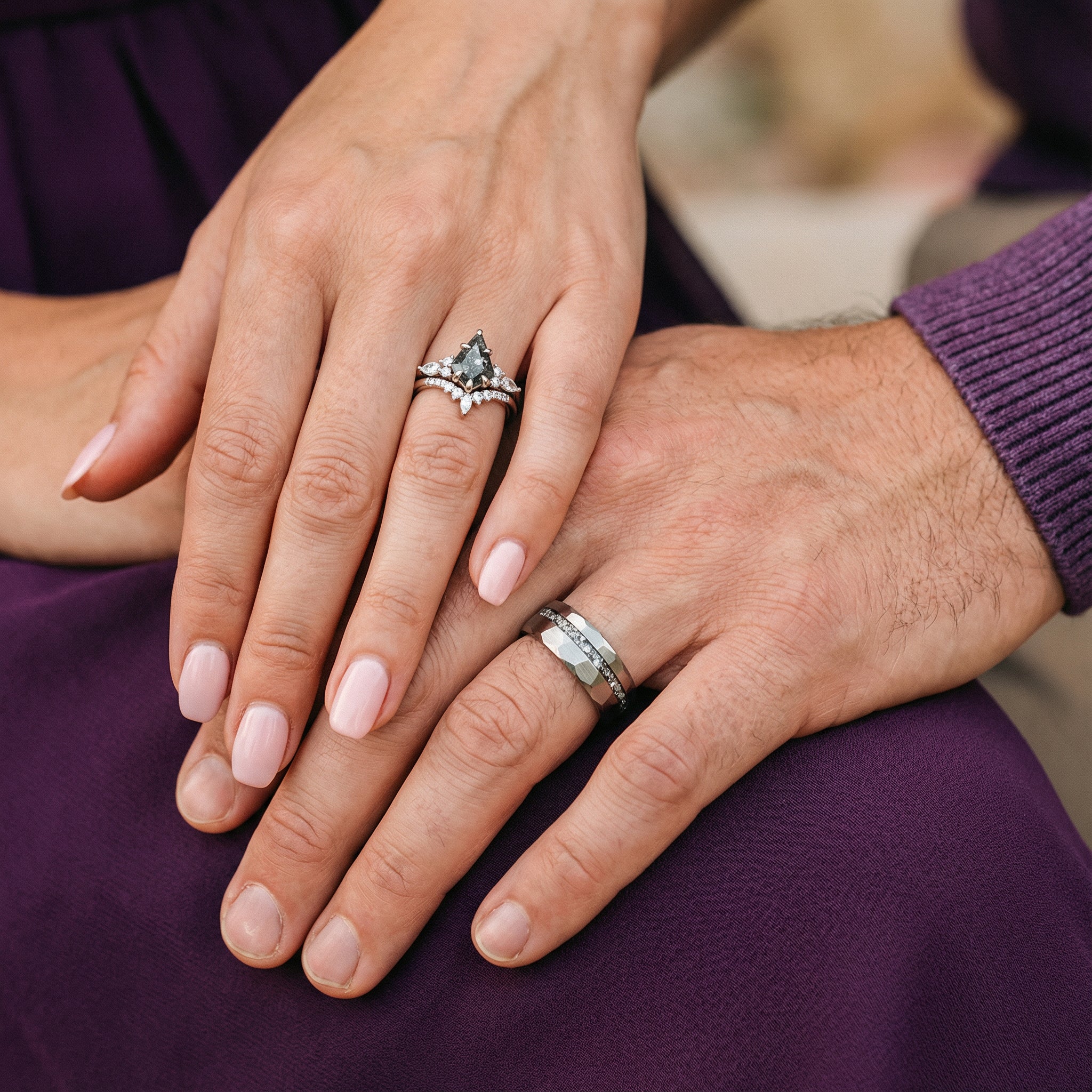 Skye Kite®  Galaxy Salt & Pepper (Herkimer Diamond) and Meteorite Couples Ring Set - Image 5