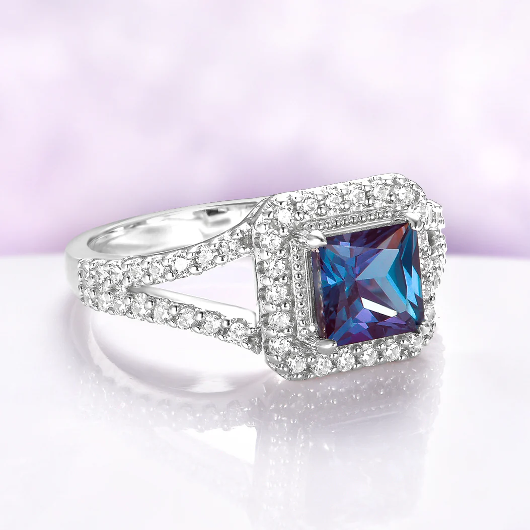 Split Shank Halo Alexandrite Engagement Ring in Sterling Silver - Image 5